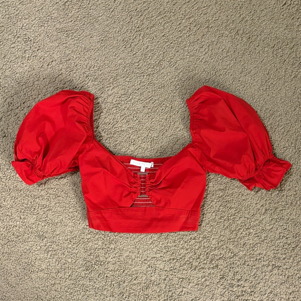Chic Red Puff Sleeve Crop Top